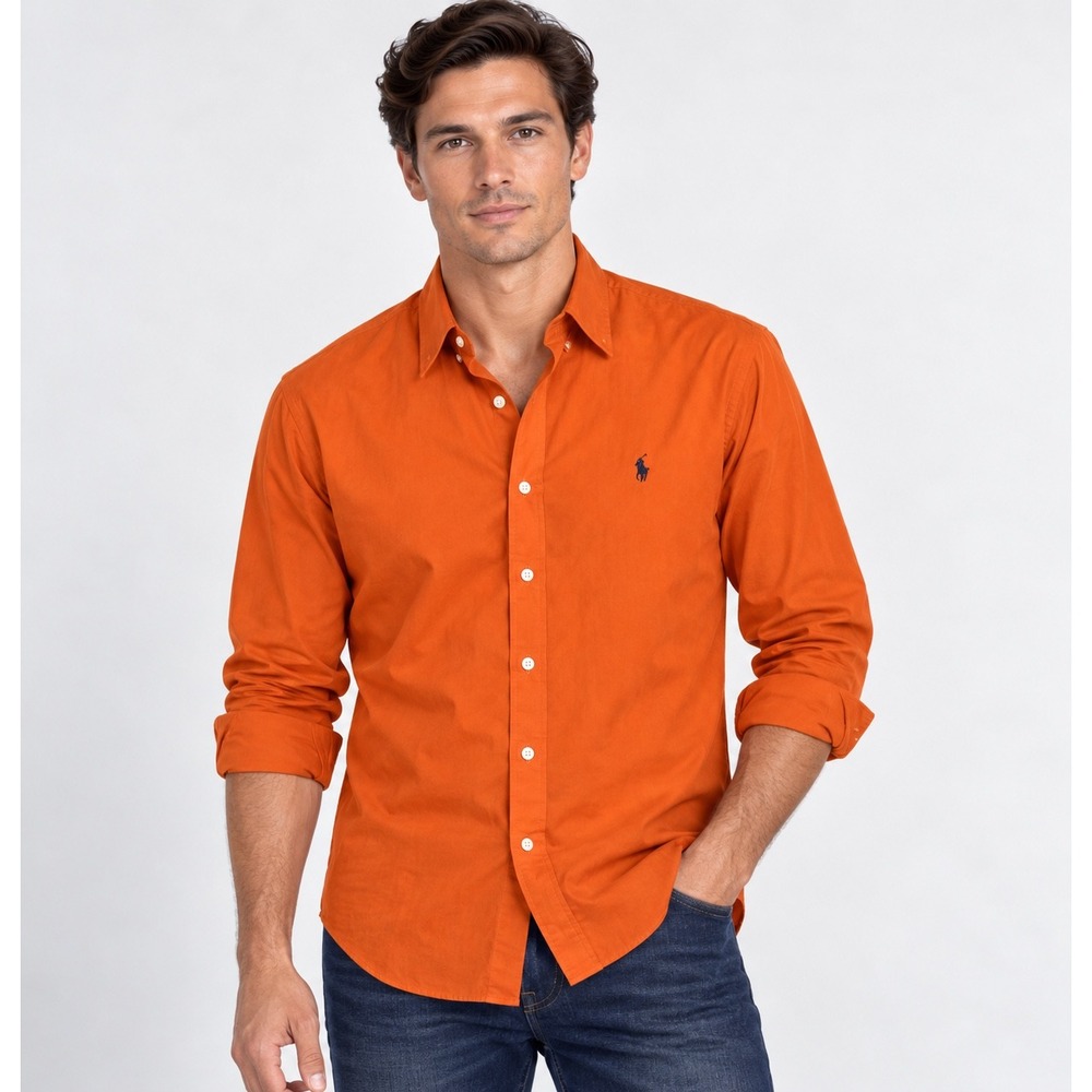 Ralph Lauren Blake Silk Linen Shirt Mens Medium Orange Long Sleeve Button Down